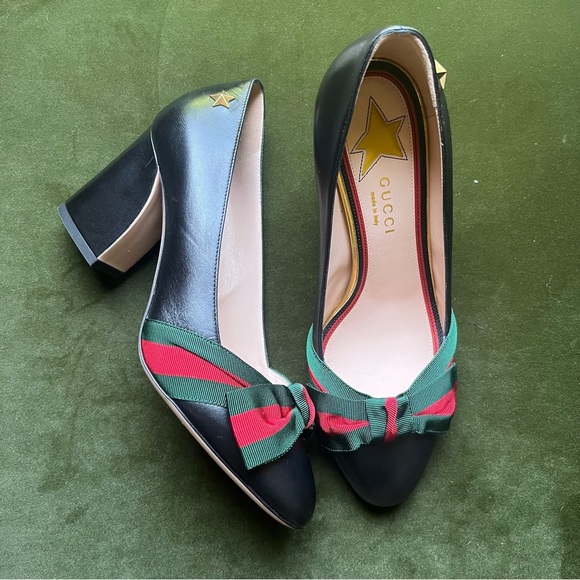 Gucci Black Grosgrain Bow Aline Heels Web Stripe, Size EU 36.5 , NWT - Picture 3 of 5